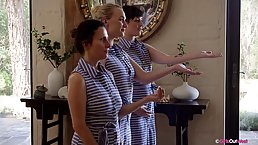A large group of horny lesbians is having a great time in the garden, during the day