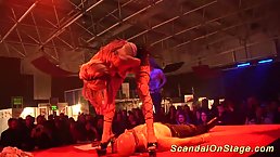 Petite blonde was dancing on the stage and slowly getting ready to fuck her partner