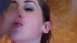 Slutty brunette is giving great blowjobs in front of the camera, because it feels like fun