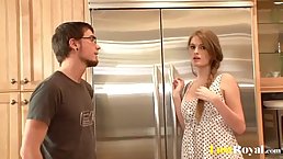 Faye Reagan is about to have sex in the kitchen, with a nerdy guy she likes