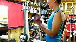 Fit babe went to a private gym to do the workout and to suck a huge dick