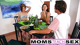 Experienced woman is about to have a threesome with a teen couple from her neighborhood