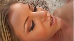 Big ass blonde woman is wearing white, fishnet stockings and getting ready to have anal sex