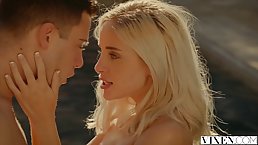 Petite blonde with beautiful eyes and deep throat is doing her best to satisfy her man