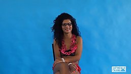 Dark haired, Italian woman is about to make a porn video, because she needs some money