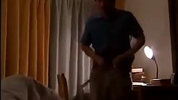 Horny woman was spreading her legs wide open in a hotel room, to get fucked hard