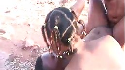 Black girl is sucking a huge cock, while getting her sweet pussy licked, at the same time