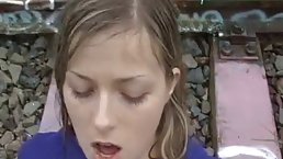 Sweet blonde got down on her knees and gave a nice blowjob to a guy she just met