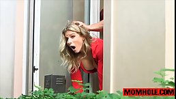 Dirty minded blonde with big tits, Cory Chase is sucking a rock hard dick during a thanksgiving