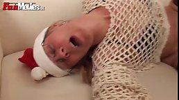 Vulgar granny is shoving a strap-on in her horny client’s ass from behind,for the first time