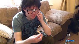 Nerdy guy hired a smoking hot, ebony babe to satisfy his sexual needs for the day