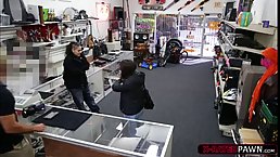 Horny guy is fucking a girl who is working in his shop, while no one is watching