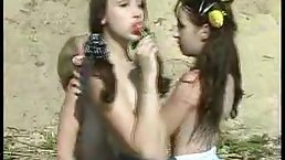 Russian girls are having fun on the beach while thinking that no one is watching them