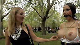 Two hot girls like to do some naughty things, even in public places, just for fun