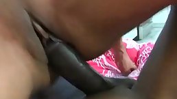 Ebony babe with small tits and pierced nipples is moaning from pleasure while getting fucked