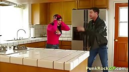 Dark haired, tattooed brunette in pink, Alisa got fucked instead of doing her babysitting job
