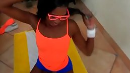 Summer Knights is doing her yoga routine while waiting for her lover to show up