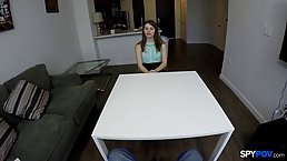 Adorable babe is sucking dick like a pro, although she looks like a shy schoolgirl
