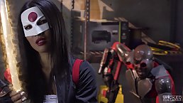 Asian woman in a warior costume is getting fucked instead of going to the party