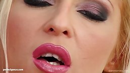 Slim blonde took off her panties and started toying her pussy with a pink vibrator