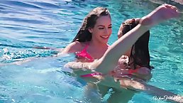 Wet lesbians, Kimmy Granger and Riley Reid are eating each other’s shaved pussy, in the bed