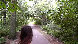 After a handjob, a dirty girlfriend is getting a perfect facial cumshot, while in a public place