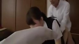 A horny guy is fucking his hot Japanese lady, while she is showing her small tits