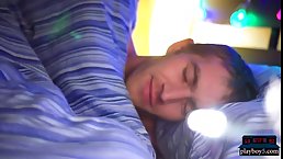 Big titted woman is wearing silky stockings while cheating on her husband with his handsome son