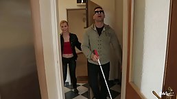 Czech blonde brought a blind, handsome guy to her place and had sex with him