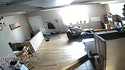 A hidden camera caught a horny couple fucking, while no one else was at home
