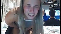 Horny blonde babe is masturbating like crazy, because her boyfriend is too busy playing games