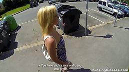 Naughty blonde likes to get fucked in public places, as well as to suck dick