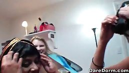 Horny lesbians are ready for a mask party, but they also want to make love