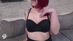 Red haired girl in leather pants, Nina Devil likes to do posing and a bit of teasing