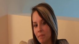 An amateur babe is spreading her legs wide and getting stuffed with a rock hard dick