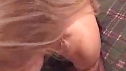 Blonde babe is showing her tits to a guy she wants to have sex with