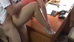 Office woman is fucking during a lunch break and moaning from pleasure while having an orgasm
