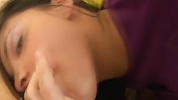 Dirty minded brunette is sucking her married neighbor's dick instead of his wife, just for fun