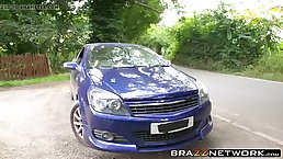 Blonde milf likes to suck her dildo while driving and fucking random guys during the day