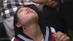 Uniformed Asian teen likes to feel sticky cum all over her smooth face, every day