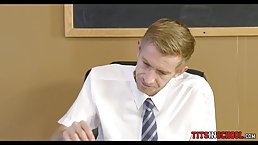 Red haired babe with pigtails and glasses is getting fucked from the back and enjoying it