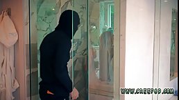 Great looking blonde woman is having steamy sex with a burglar and enjoying it a lot
