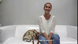 An amateur babe, Kristyna wants to become a pornstar, so she is getting fucked on the couch