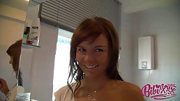Horny lady is toying her pussy while her partner is fucking her ass and enjoying