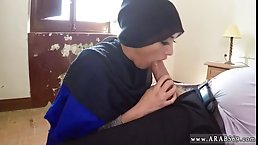 Woman with a head scarf is sucking a rock hard dick for cash and enjoying it