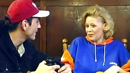 Mature blonde woman is giving great blowjobs to guys she likes, even if she just met them