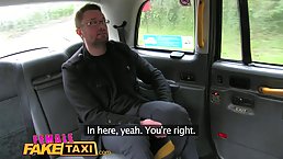 Horny blonde taxi driver is often having sex with her clients, in the back of her car
