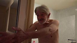 Chubby brunette got fucked in a doggy style position by an elderly man from her neighborhood