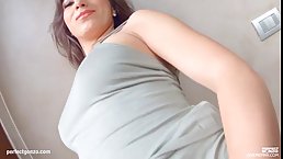 Lonely girl, Kitty Saint is gently touching her soft, pink pussy, while no one is watching