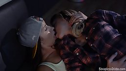 Two horny teens are having a great fuck time together, while in a dark room